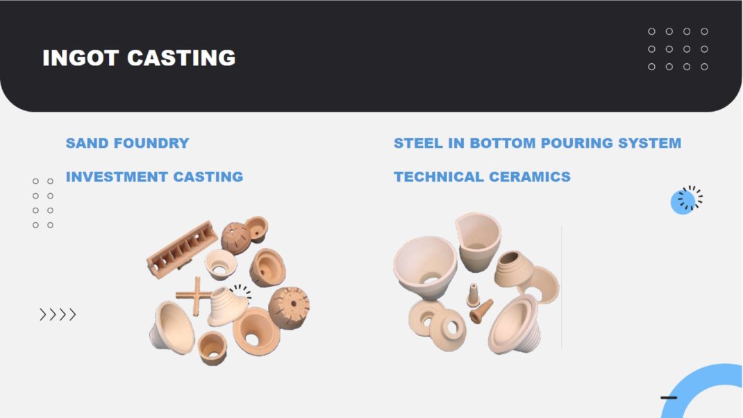 SAND FOUNDRY, INVESTMENT CASTING, STEEL IN BOTTOM POURING SYSTEM, TECHNICAL CERAMICS 