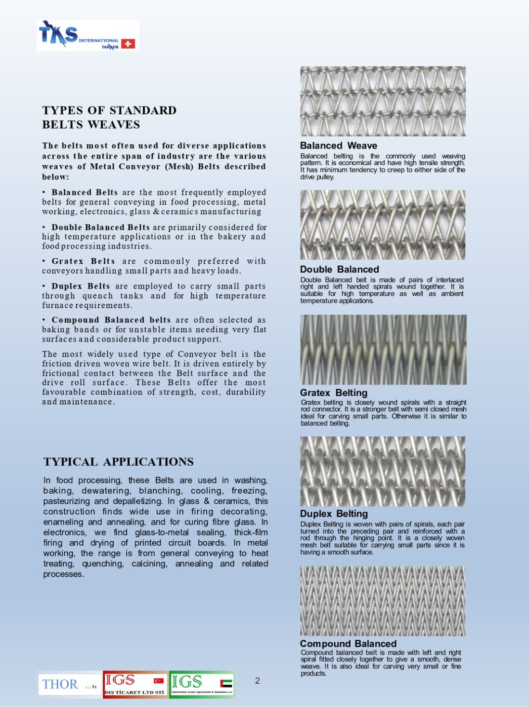 The belts most often used for diverse applications across the entire span of industry are the various weaves of Metal Conveyor (Mesh) Belts described below:
